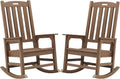 Psilvam Outdoor Rocking Chair Set of 2, Oversized Porch Rocker (Dark Brown)