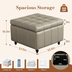 Square Leather Ottoman with Storage and Wheels,360°Rolling ottoman,Faux Leather Flip Top Storage Footstool Coffee Table, Rolling Upholstered Storage Ottoman for Living Room Entryway (Modern Grey)