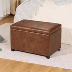 Asense 24-Inch Storage Ottoman Bench,Foot Stool Ottoman with Storage, Faux Leather Upholstered Foot Rest Seat with Safety Hinge,Wood Legs Stool for Living Room, Bedroom,Entryway,Coffee Brown
