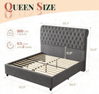 Jocisland Queen Bed Frame 52.8" Sleigh Headboard,Velvet Upholstered, Gray