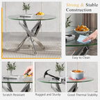 Round Glass Dining Table Set for 2, Small Kitchen Table Set for 2, 35" Round Glass Table and Olive Green Velvet Tufted Chairs Set of 2, 3 Piece Round Dining Room Table Set for Breakfast Dinette Cafe