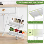 KINGRACK 3 Tier Slim Rolling Cart with Drawer, Metal Utility Storage Cart | 2 Pull-out Baskets, Lockable Wheels, Narrow Space Trolley Organizer for Bathroom, Kitchen, Office, Dorm, Laundry Room, White