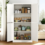 Gyfimoie 70" Tall Kitchen Pantry, Farmhouse Storage Cabinet with Barn Doors,Kitchen Hutch Pantry Cabinet with Adjustable Shelves,Organizer,Rustic Wood Cupboard for Dining Room, Bathroom (White)