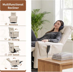 AIRSKY Genuine Leather Power Swivel Rocking Recliner Chair for Adults | Recliners for Small Spaces, Top Grain Leather, Power Glider Rocking Chair with Movable Headrest for Living Room, Beige