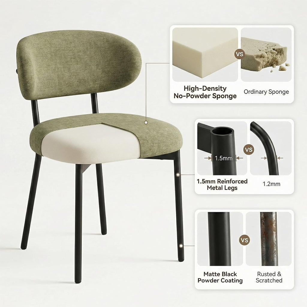 Upholstered Dining Chairs Set of 4, Modern Fabric Kitchen Chairs with Curved Backrest and Cushioned Seat, Sturdy Metal Legs, Modern Dining Chairs for Kitchen Dining Room, Living Room,Green