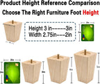 Unfinished Wood Furniture Legs 4 inch Sofa Legs Pack of 4 Square Couch Legs Mid-Century Modern Replacement Legs for Armchair Recliner Coffee Table Dresser(4" H*2.75" W)