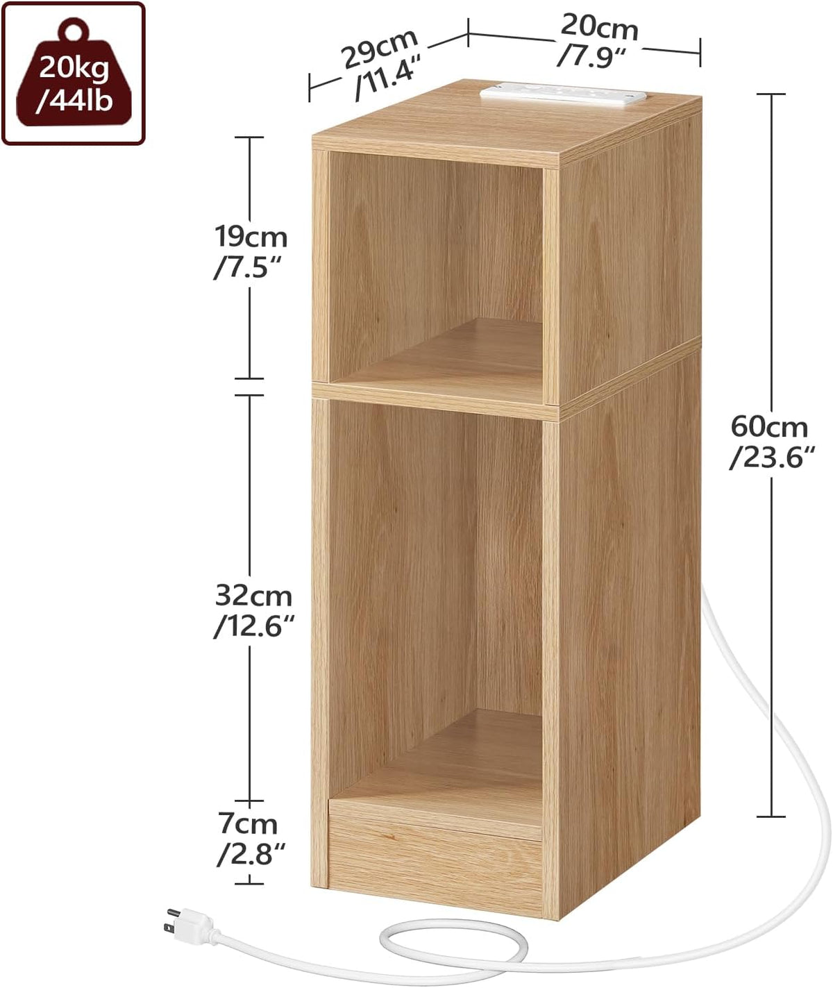 MAHANCRIS Narrow Nightstand, Narrow End Table with Charging Station, Skinny Bedside Table for Small Spaces, Mid Century Modern Night Stand for Bedroom, Living Room, Natural ETNA30E01