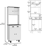67" H Kitchen Pantry with Two Cabinets, Two Open Shelves, and One Drawer,White/Black