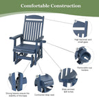 Poly Lumber Patio Glider for One Person, with Cup Holders, High Backrest and Deep Contoured Seat, HIPS Material, All-Weather Resistant, Heavy Duty 700 LBS (Navy Blue)