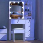 Umeiga Small Vanity Desk with Mirror and Lights, 32" Makeup Vanity Table with Sliding Mirror, Drawers and Chair, Hollywood Vanity with 3 Modes Stick-ON LED Lights, H1906