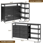 HAUOMS TV Stand for 60 Inch TV,LED Entertainment Center,Black | L Shaped Convertible Dresser with with Power Outlets & Open Shelf,6 Drawers with PU Finish,for Living Room,Bedroom
