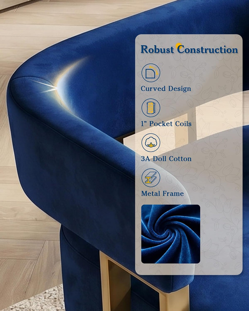 AODAILIHB Blue Modern Accent Chairs Set of 2, Velvet Barrel Chairs with Gold Metal Legs - Upholstered Armchairs for Living Room, Bedroom, Lounge & Waiting Room