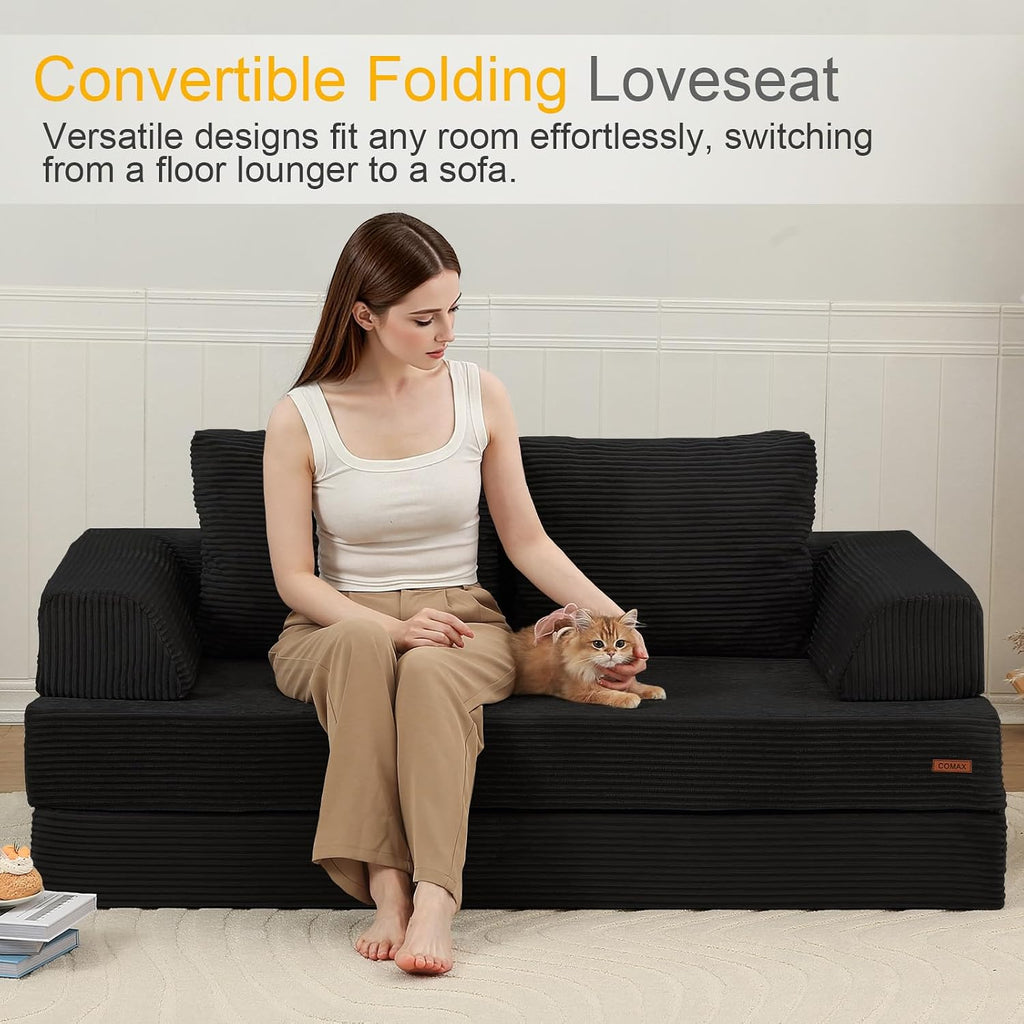 COMAX Futon Sofa Bed, Convertible Sofa Bed, Folding Couches | Low-Profile Couch for Living Room, 11.8" H Low Seat Small 59" Foldable Floor Sleeper Lounge Space‑Saving