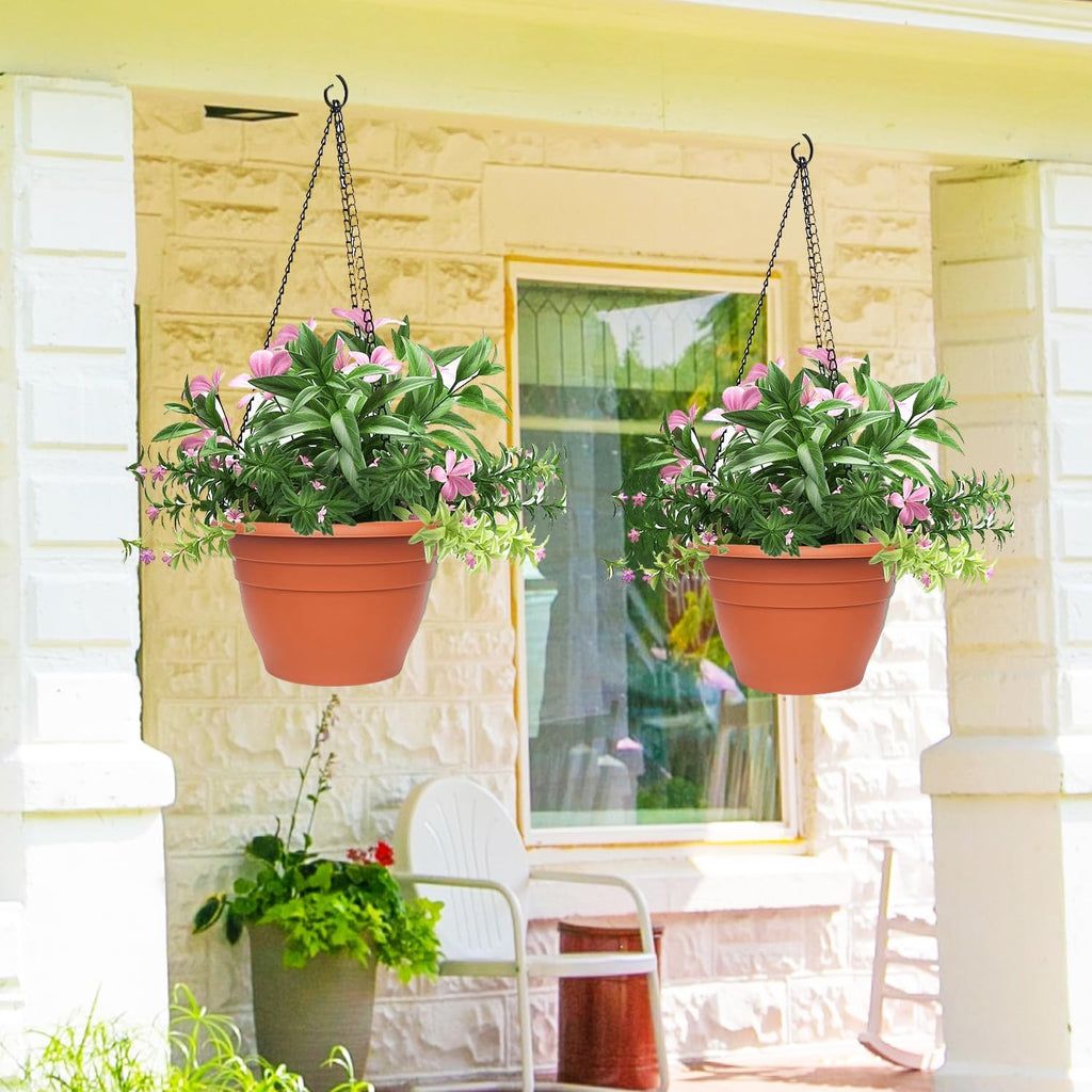 Plant Pots Set of 5, 10" Outside Diameter Flower Pots, 8.5" Inner Diameter Plant Planters with Drainage Hole, Durable Garden Pots Perfect for Indoor & Outdoor Plant Planting, Decor(Pottery Red)