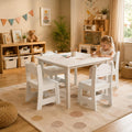 Bonnlo Kids Table and Chairs Set, Children’s Activity Table with Ergonomic Chairs, Fits 2 or 4 Chairs, Multi-Activity Table for Arts & Crafts, Snacks, Playroom and Nursery (White, with 4 Chairs)