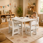 Bonnlo Kids Table and Chairs Set, Children’s Activity Table with Ergonomic Chairs, Fits 2 or 4 Chairs, Multi-Activity Table for Arts & Crafts, Snacks, Playroom and Nursery (White, with 4 Chairs)