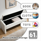 47.25'' Ottoman with Storage, End of Bed Storage Bench, Entryway Bench - Linen Upholstered Multi-Functional Footrest for Bedroom, Living Room, Dorm & Window Bench (A-White)