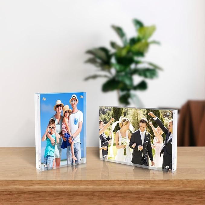 5x7 Inches Acrylic Picture Frames 5 Pack, Double Sided Magnetic Photo Frames,Free Standing on Desk or Table Clear Picture Frames