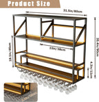 Metal Wall Mounted Liquor Shelf with LED, 31.5in Black (31.5in/80cm) | Floating shelf w/wine glass rack, 45° adjustable step display rack (L-R), for Kitchen/Bar/Cafe/Shop