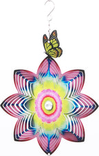 SPRING SONG Butterfly on Mandala Flower Wind Spinner for Yard and Garden Stainless Steel Spinner Indoor and Outdoor Hanging Decor Crafts Ornament Gifts Kinetic Art Yard Garden Hanging Wind Spinner