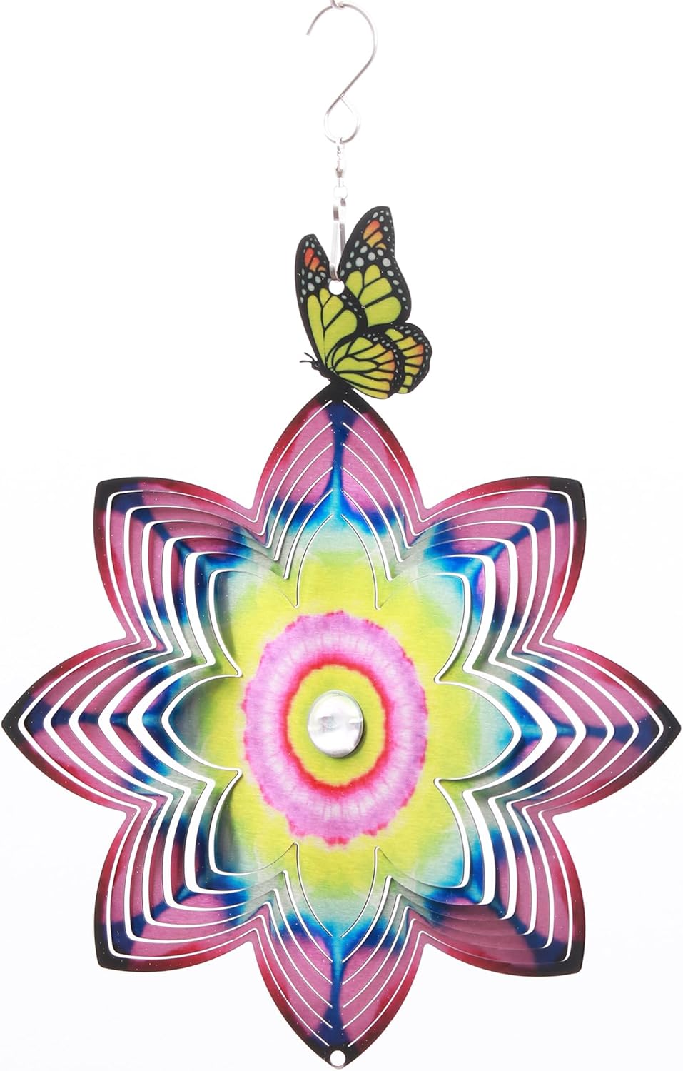 SPRING SONG Butterfly on Mandala Flower Wind Spinner for Yard and Garden Stainless Steel Spinner Indoor and Outdoor Hanging Decor Crafts Ornament Gifts Kinetic Art Yard Garden Hanging Wind Spinner