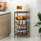 Fruit Vegetable Cart, 4-Tier Snack & Kitchen Cart on Wheels with Storage, Pull-Out Baskets & Wood Top, Rolling Organizer for Pantry, Living Room (Brown)