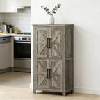 Kitchen Pantry Cabinet, 43.3” Wood Pantry Storage Cabinet with 4 Doors and 2 Adjustable Shelves, Freestanding Food Cabinet for Pantries, Kitchen, Livingroom, Dining Room, Light Gray
