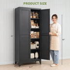 71" Metal Kitchen Pantry Cabinet with 4 Adjustable Shelves & Doors | Freestanding Metal Storage Cabinet with Adjustable Leveling Feet for Kitchen, Pantry & Dining Room, Black