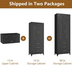 Polup Kitchen Pantry Cabinet with 3 Drawers, 90" Tall Metal Storage Cabinets with Doors and Shelves, Food Cupboards for Dining, Living Room, 16" D x 32" W x 90" H, Black, Assembly Required