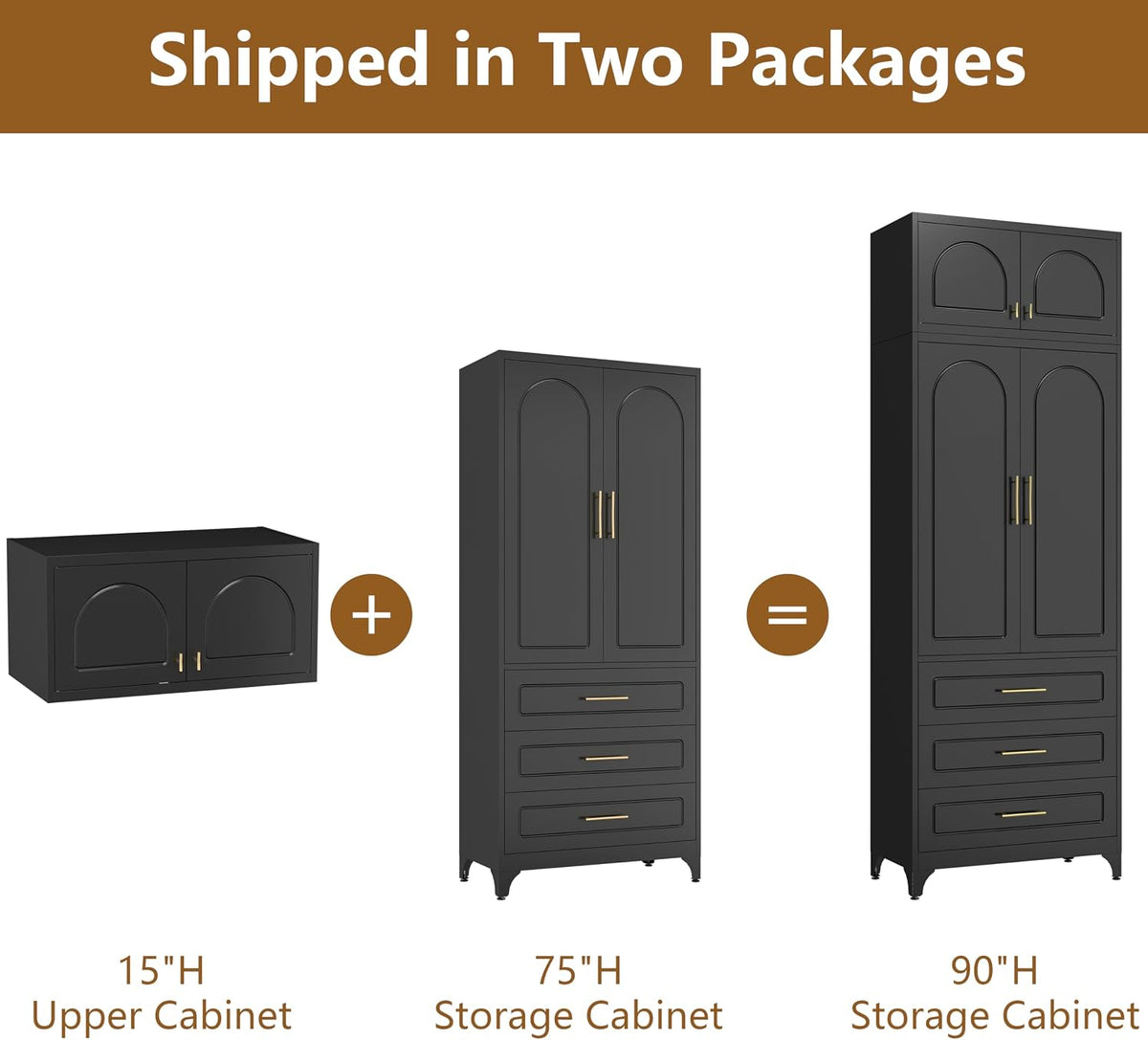 Polup Kitchen Pantry Cabinet with 3 Drawers, 90" Tall Metal Storage Cabinets with Doors and Shelves, Food Cupboards for Dining, Living Room, 16" D x 32" W x 90" H, Black, Assembly Required