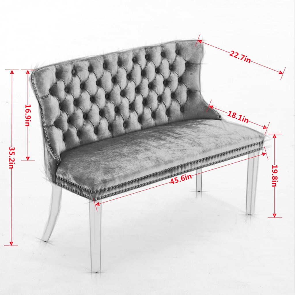KEIKI Velvet Tufted Loveseat Bench, Double Dining Room Chairs, 2-Seat Tufted Seat with Nailhead Trim Chairs with Gold Plated Steel Legs and Padded Seat, Blue