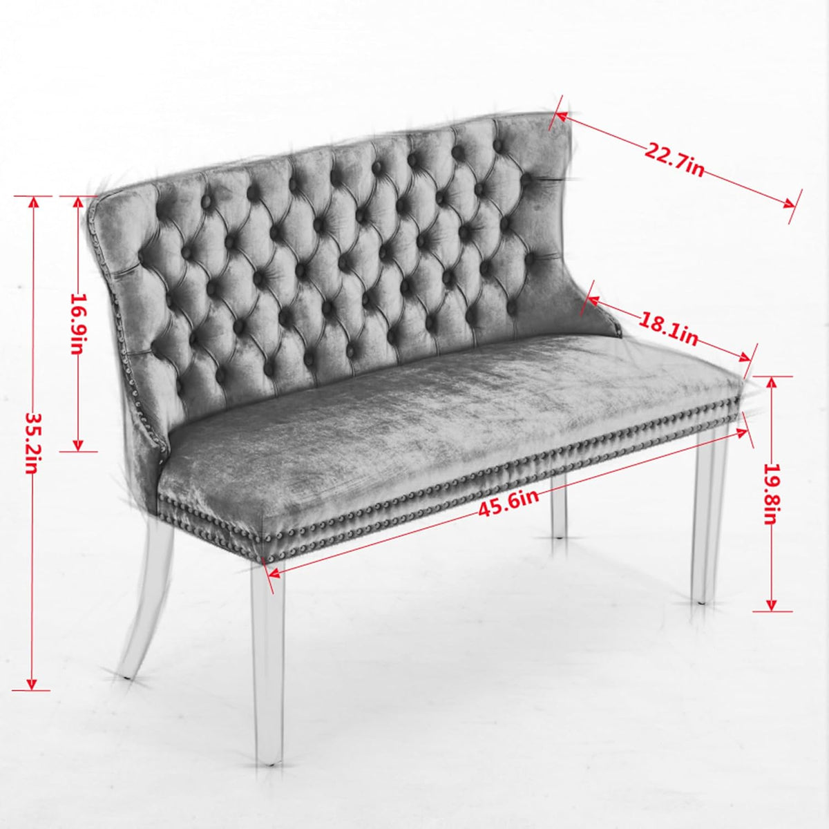 Modern Loveseat Settee Bench Sofa Couch, 46" Dining Bench with Wing Back,Nailhead Trim,Gold Stainless Steel Legs, Upholstered Banquette Entryway Bench for Dining Living Room Hallway Entryway,Black