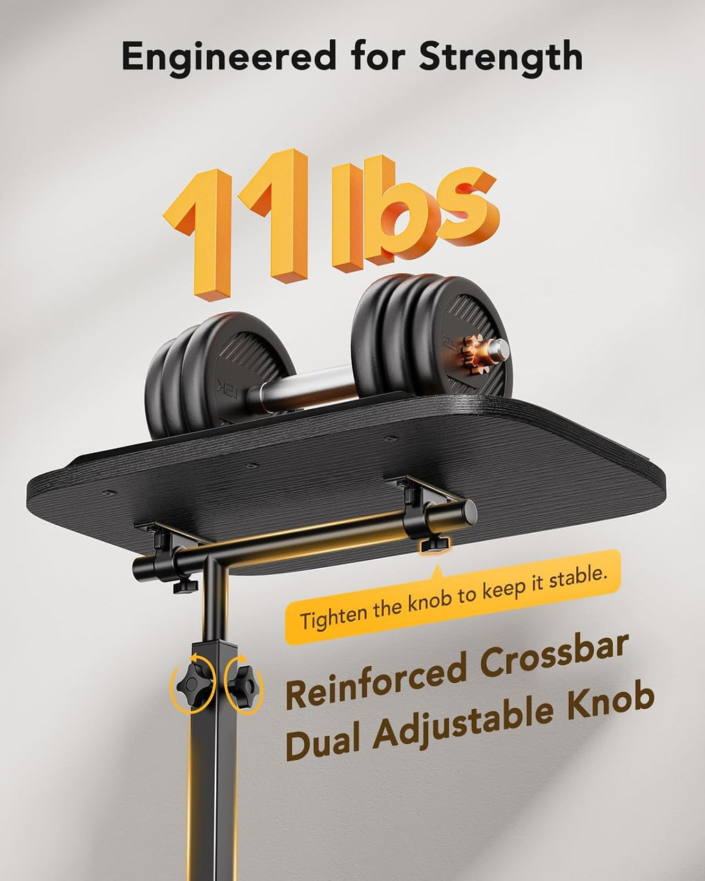 HUANUO TV Tray with Height Adjustment, 360° Swivel, 90° Tilt, Black | 19"–31.5" Height Range, Dual Knobs & Crossbeam for Stability, Anti-slip Bar, Foldable, for Eating & Working Beside Sofa, Bed