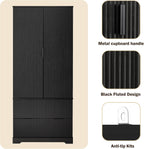 72" Modern Fluted Kitchen Pantry Cabinet with 2 Large Drawers & 8-Door Spice Rack, Freestanding Storage Organizer for Entryway, Dining Room, Office, and Bathroom (Black)