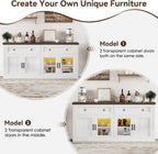 63'' Sideboard Buffet Cabinet with Storage, Modern Credenza with Outlets & LED Light, 2 Drawers, 4 Doors, Adjustable Shelves, Coffee Bar Cabinet for Kitchen Living Room, Antique White