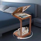 C-Shaped End Table, Couch Table with Adjustable Desktop, Small Rolling Side Table with 4 Universal Wheels for Living Room Bedroom (Walnut-Colored)