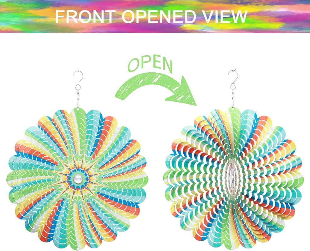 SPRING SONG Rainbow Mandala Kinetic Wind Spinner for Yard and Garden Stainless Steel Spinner Indoor and Outdoor Hanging Decor Crafts Ornaments Kinetic Art Spinner Hanging Wind Spinners Decor Gifts