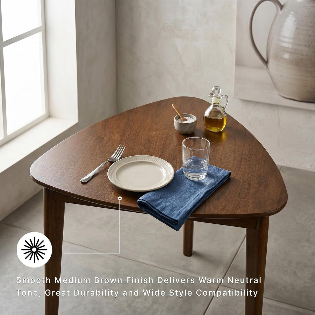 Signature Design By Ashley Lyncott Casual Triangle Dining Room Table, Mid-Century Modern, Seats 3, Rounded Corners, Wood, 35.25" W x 33.5" D x 30" H, Brown