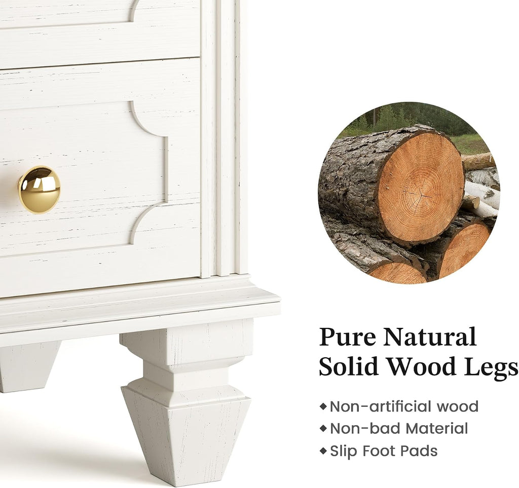 FREDEES 28'' Large Night Stand with Charging Station & LED Light | Bedside Table w/ Outlet, 3-Color Lights, Solid Wood Legs, End Tables Bedroom Livingroom, Farmhouse Natural Wood