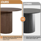 Modern Round Pedestal Dining Table with Solid Wood Base, 35'' Fluted Walnut Table for Kitchen or Small Dining Space