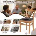KOTEK Wooden Dining Chairs Set of 2, Solid Rubber Wood Kitchen Chairs with PU Leather Cushioned Seat and Curved Backrest, Armless Side Chairs for Dining Room, Living Room (Brown & Black)