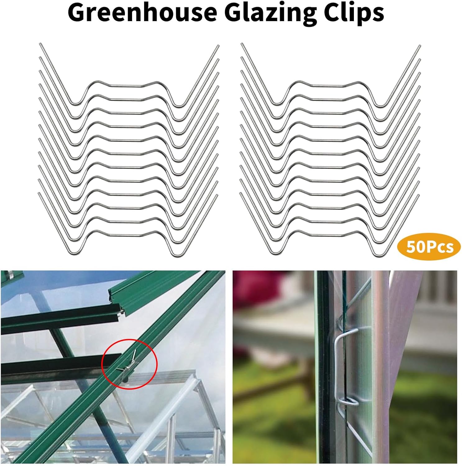 MDEOOSKY 50pcs Greenhouse Glazing Clips Stainless Steel W Type Clip Leaf Spring Clips Mini for Hanging Leaf Spring Clips Wire Fixing Clips for Greenhouse Glass