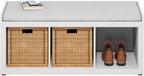 Furinno Cubicle Storage Bench, Shoe Bench with Padded Seat Cushion, 3-Cube Open Shelves Entryway Bench, for Closet, Entryway, Living Room, White