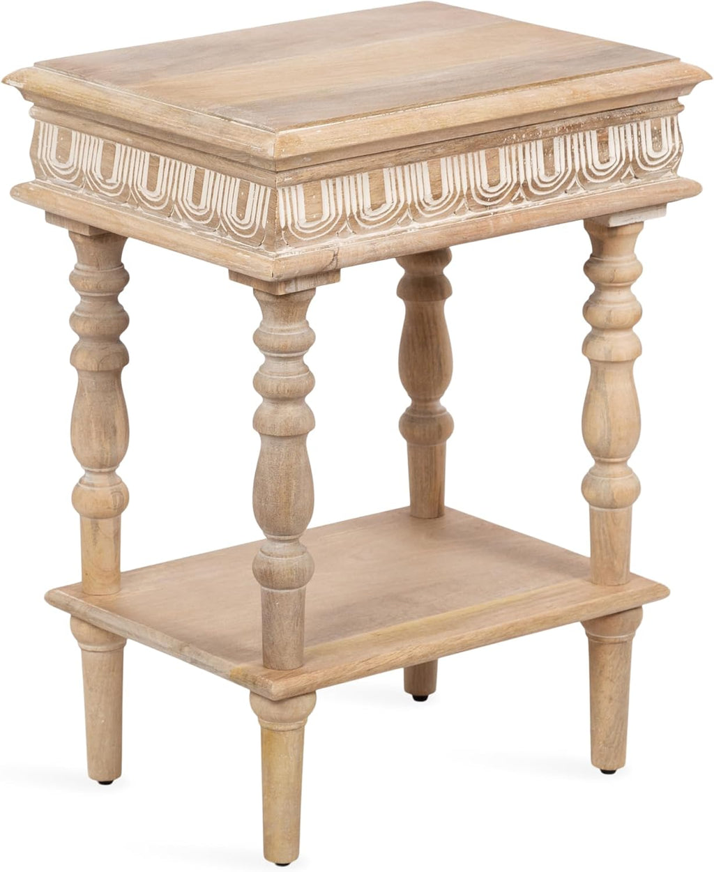 Kate and Laurel Patresa Traditional Carved Wood Side Table, 18 x 14 x 24, Light Natural, Decorative Rectangle End Table with Tiered Design for Use as Bedroom Nightstand