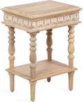 Kate and Laurel Patresa Traditional Carved Wood Side Table, 18 x 14 x 24, Light Natural, Decorative Rectangle End Table with Tiered Design for Use as Bedroom Nightstand
