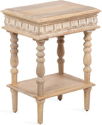 Kate and Laurel Patresa Traditional Carved Wood Side Table, 18 x 14 x 24, Light Natural, Decorative Rectangle End Table with Tiered Design for Use as Bedroom Nightstand