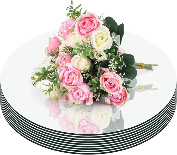 12PCS 8inch Round Mirrors for Centerpieces, Circle Mirror Centerpieces for Tables, Mirror Tiles for Wall Decor Table Wedding Centerpieces Mirror Plates for Candle Wedding Decorations DIY Craft