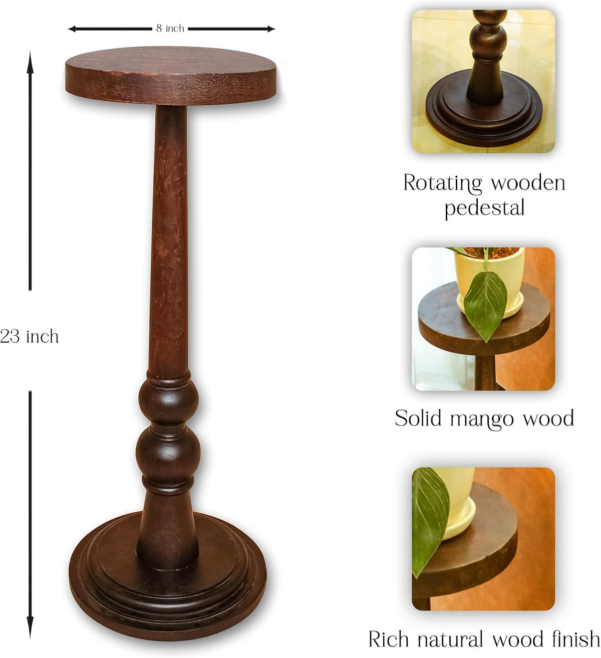 HOMORA DIY Wooden Plant Stand – Rustic Tall Side Table with Easy Assembly – Vintage Accent Table for Living Room, Bedroom, Office, Christmas, New Year, Thanksgiving