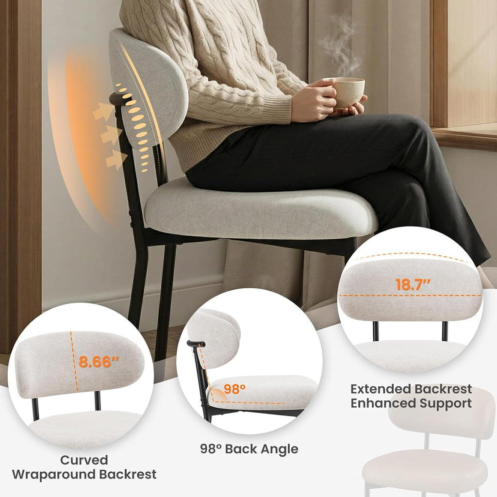 Upholstered Dining Chairs Set of 4, Modern Fabric Kitchen Chairs with Curved Backrest and Cushioned Seat, Sturdy Metal Legs, Modern Dining Chairs for Kitchen Dining Room, Living Room,Beige