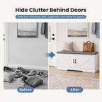 NEWBULIG Shoe Bench with Storage for Entryway, 39.4" Shoe Storage Bench | Modern Farmhouse 2-Doors Hidden Shoe Organizer Bench with Padded Cushion Seat & Adjustable Shelves for Mudroom Bedroom White